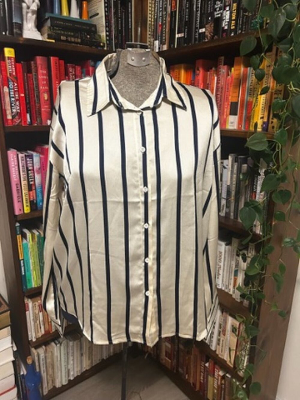 White Striped Satin Blouse - New with tags